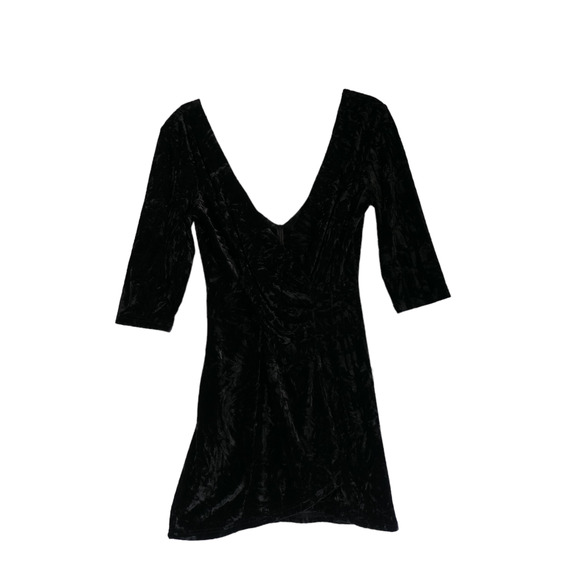 Boohoo Sweater Dress Womens Size 6 8 Black Textured Stretch Velvet Velour Ruched - Picture 1 of 11